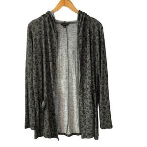 Lucky Brand Green Leopard Print Hooded Cardigan Womens size Medium